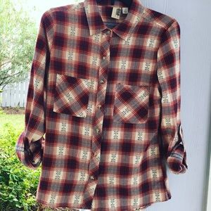 Francesca's Button Down Plaid Shirt Size S